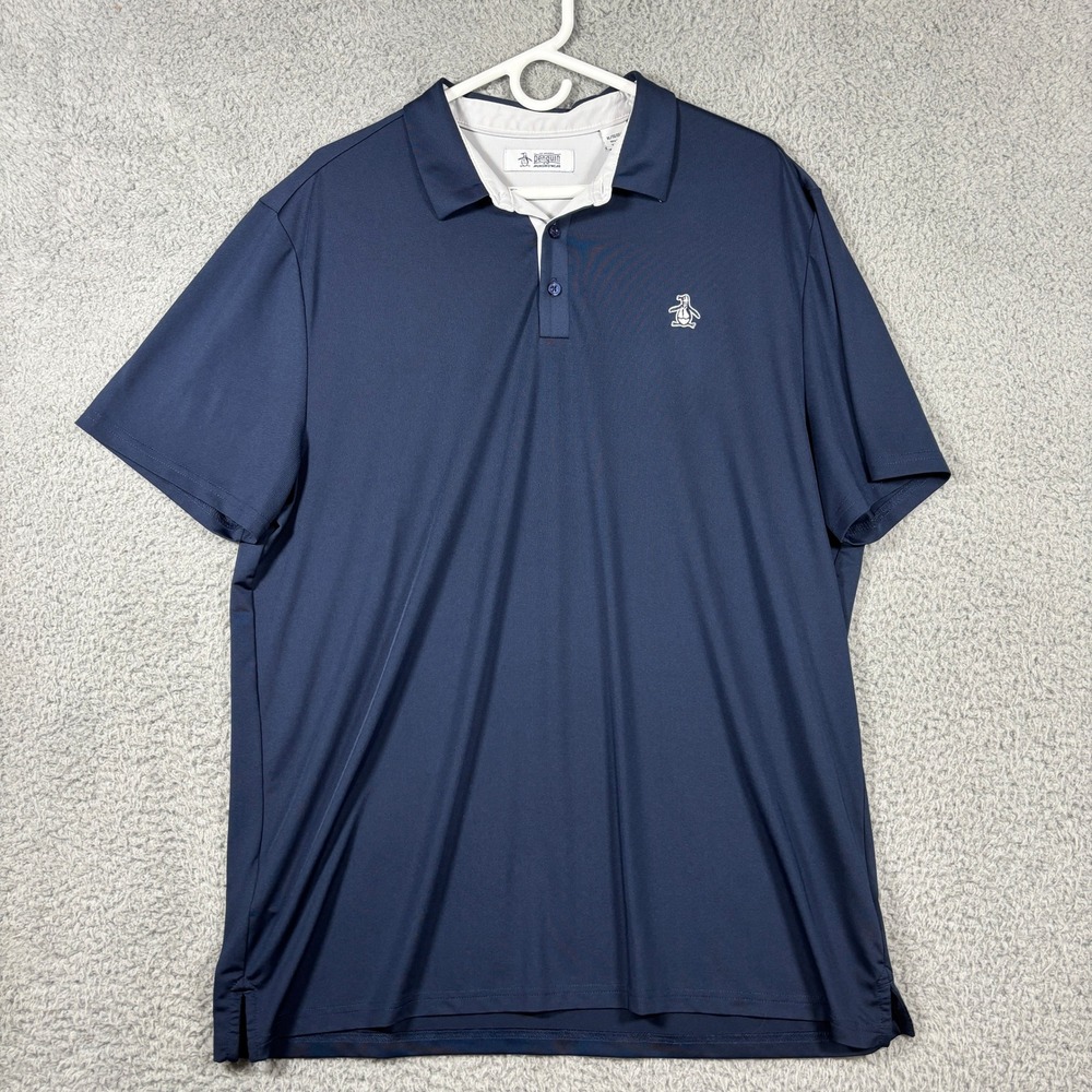 Original Penguin Polo Shirt Men XL Navy Blue Short Sleeve Embroidered Logo Golf